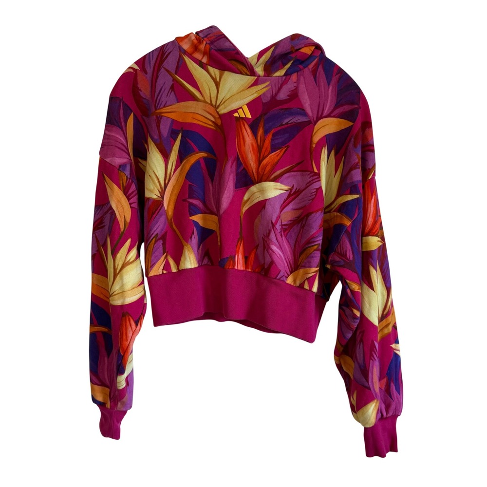 Adidas X FARM Rio Women's Cropped Hoodie Sweatshirt Birds of Paradise Floral XL